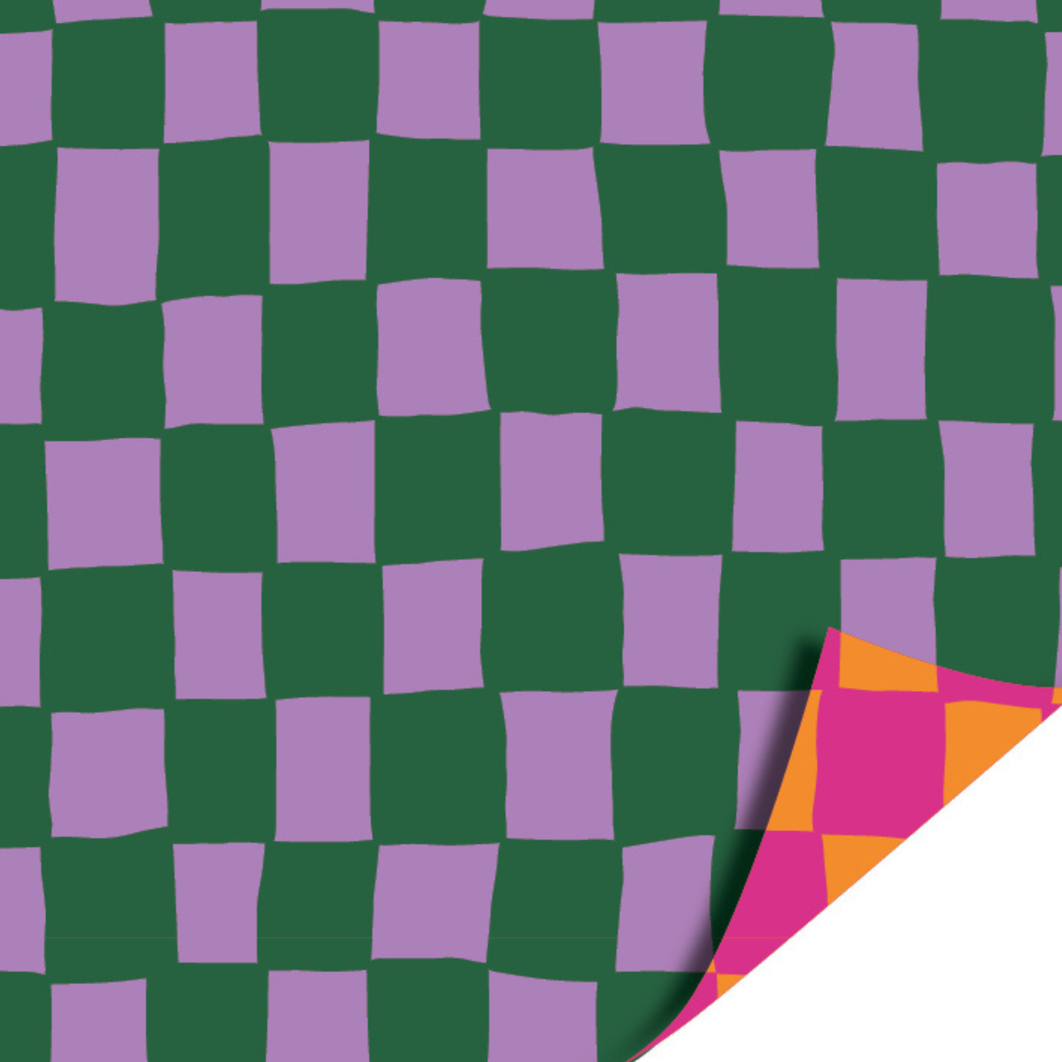 Cadeaupapier - Handdraw grid Green/Purple  - 2 meter