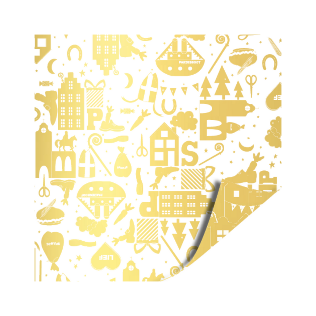 Cadeaupapier - Sint goud/wit - 2 meter