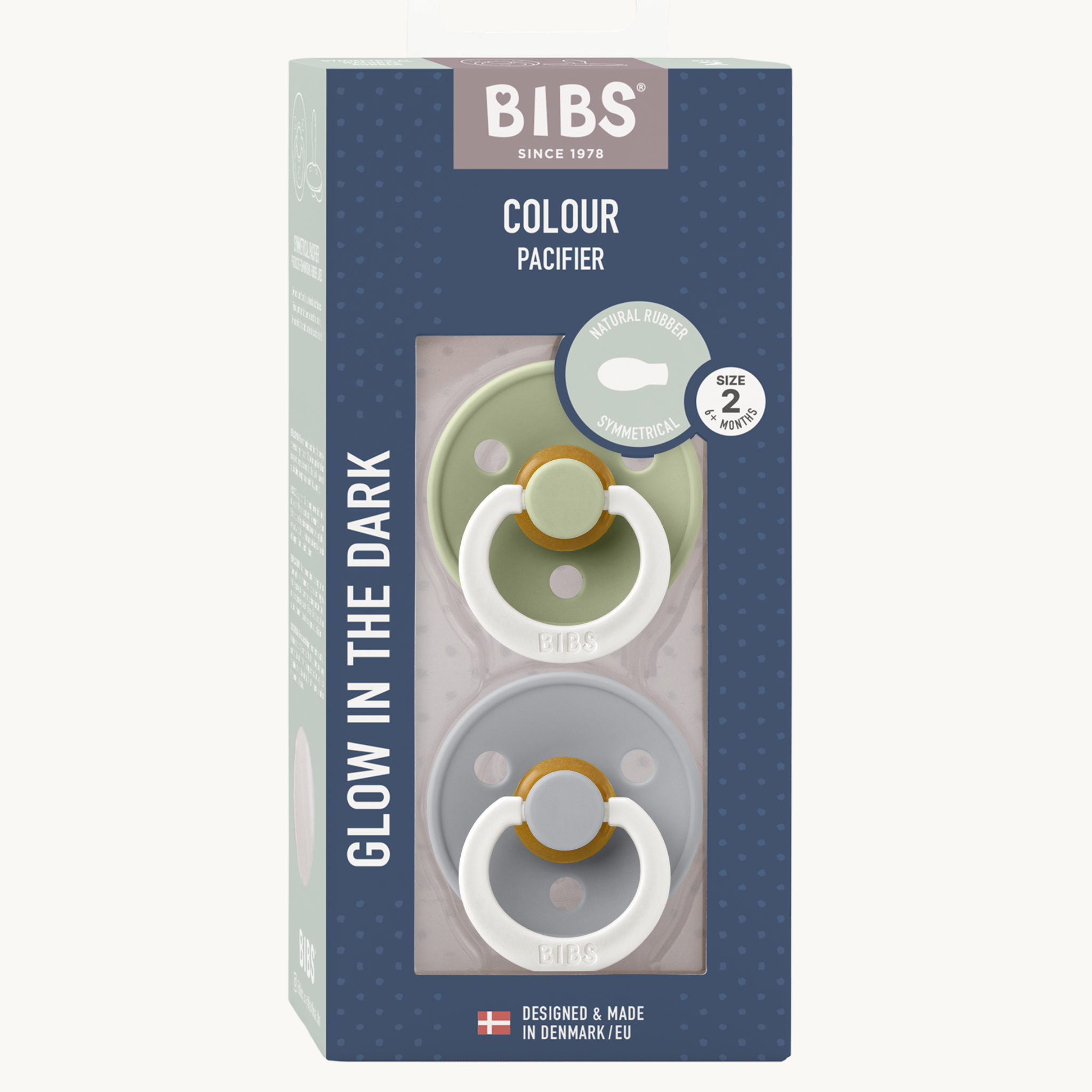 Bibs Speen 2 pack - Symmetrisch - Sage/Cloud -Glow in the dark - Size 2