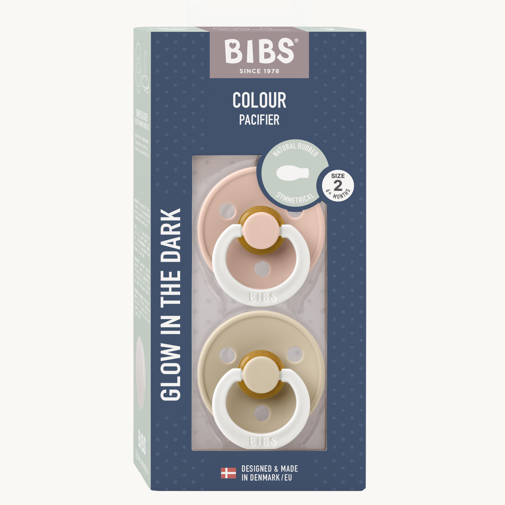 Bibs Speen 2 pack - Symmetrisch - Blush/Vanilla -Glow in the dark - Size 2