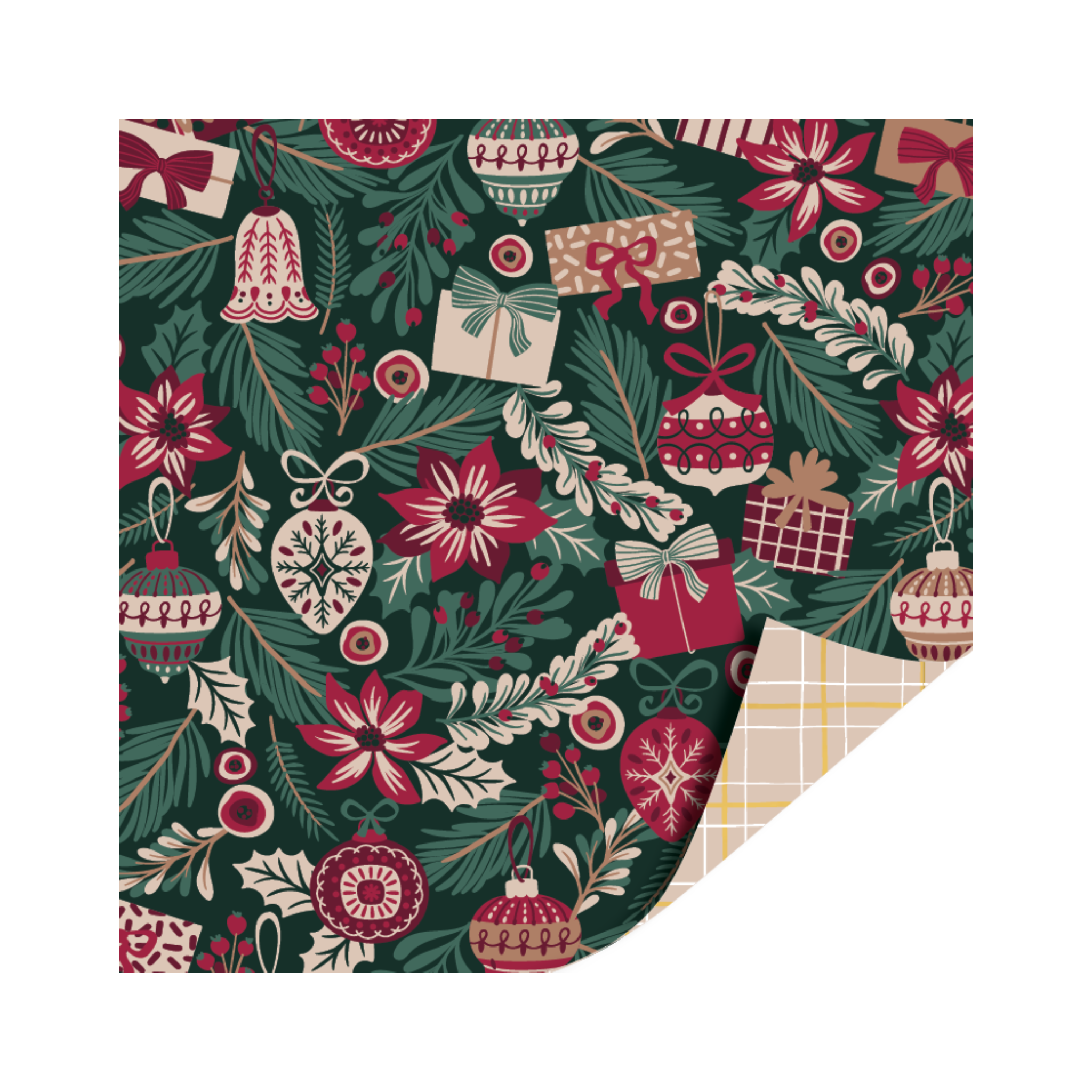 Cadeaupapier - Burgundy/Kersttakjes - 2 meter