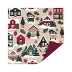 Cadeaupapier - Kersthuisjes/Uni burgundy  - 2 meter